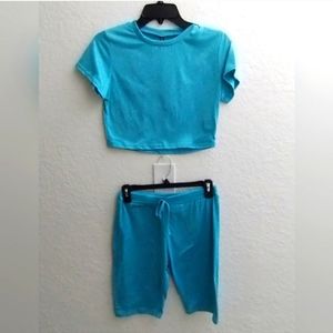 True Rock Stretch Blue 2 Piece Crop Top Set Size XL